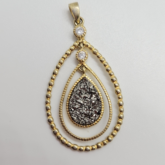 Gold over sterling CZ & druzy pendant - Picture 1 of 10
